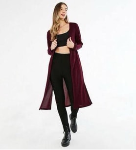 Kadın Çizgi Detay Uzun Hırka (Bordo)