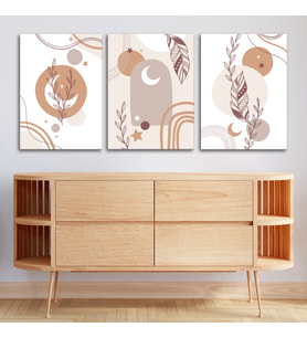 3'lü Bohem Kanvas Tablo Seti 10 - Modern Boho Duvar Dekoru - Geometrik ve Modern Çizgili 3 Parça Tablo
