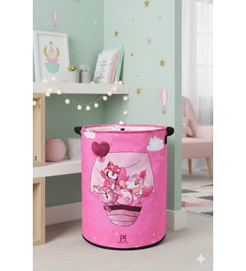 Pembe Düşler Ağzı Büzgülü Katlanır Kirli Çamaşır Dolap Içi Oyuncak Saklama Sepeti 32x40 (Standart)