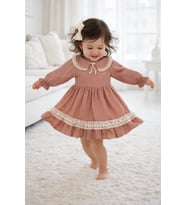 Bayramlık Kız Bebek Elbise Dantel İşlemeli Bebe Yaka Vintage Müslin 2017