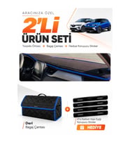 e-biz RENAULT CAPTUR 2 (2019-2024) Uyumlu Torpido Örtüsü + Deri Bagaj Çantası - Siyah-Mavi - RE036