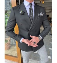 Kruvaze Kırlangıç Yaka Slim Fit Ceket (Siyah)