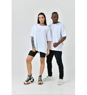 Unisex Basic Bisiklet Yaka Oversize T-Shirt - Beyaz