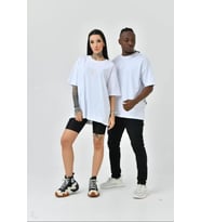 Unisex Basic Bisiklet Yaka Oversize T-Shirt - Beyaz