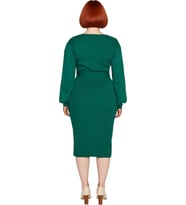 Kadın Midi Boy Bodycon Triko Elbise Kare Yaka Balon Kol Kuşaklı Fitilli Şık Kışlık Tasarım