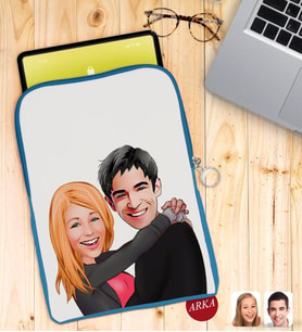 BK Gift Kişiye Özel Sevgililer Karikatürlü Taşınabilir Koruyucu Tablet Kılıfı & Organizer Çanta - Mavi-88