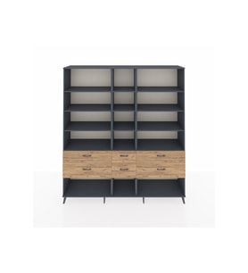 Hyperion Dolap 12 Raflı 6 Çekmeceli  220x44x243 Antrasit-Antrasit/Çam
