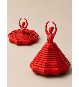 3D Baskı Balerin Figürlü Fidget Oyuncak - Hareketli Optik İllüzyon Masa Dekoru-Kırmızı