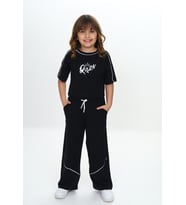 Toontoy Kız Çocuk Queen Baskılı Crop Eşofman Takım (Siyah)