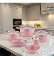 ARZU ÇELİK 12 Parça Granit Set Cam Kapak - Pembe