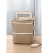 Bento 2 Katlı Taşınabilir Paslanmaz Çelik Yemek Kabı Termosu Lunch Box Kare Haki 1400Ml