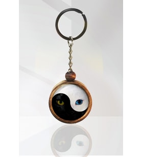 Yin Yang Kedi Ahşap Anahtarlık