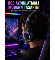 Rgb Işıklı Bluetooth Mikrofonlu Kulaklık Uzun Süreli Kullanım Type-c Şarjlı