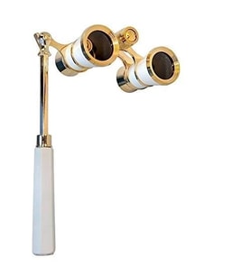 Nefis Işlemeli, Tiyatro / Opera Dürbünü 3x25 Prinç Metal Kaplamalı Retro Beyaz