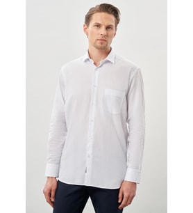 Beyaz Uzun Kol Desen İtalyan Yaka Cepli Pamuklu Classic Comfort Fit Gömlek 1004245185
