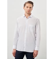 Beyaz Uzun Kol Desen İtalyan Yaka Cepli Pamuklu Classic Comfort Fit Gömlek 1004245185
