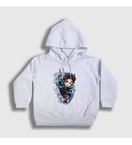 Presmono Unisex Çocuk Beyaz Tanjiro Kamado Anime Demon Slayer Kimetsu No Yaiba Kapüşonlu Sweatshirt 307878tt