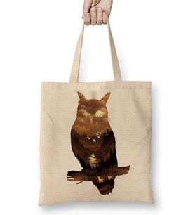 Owl Sunset Baykuş Bez Çanta Uzun Saplı