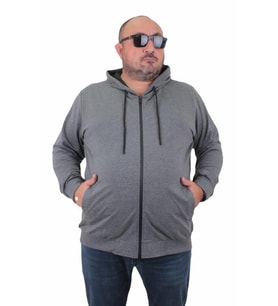 Starbattal Büyük Beden Basic Mevsimlik Fermuarlı Kapüşonlu Sweat 22751 GRI MELANJ
