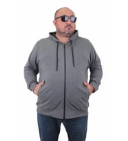 Starbattal Büyük Beden Basic Mevsimlik Fermuarlı Kapüşonlu Sweat 22751 GRI MELANJ