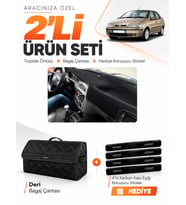 FIAT SİENA (1999-2005) Uyumlu Torpido Örtüsü + Deri Bagaj Çantası + Sticker Seti - Siyah