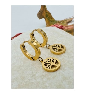 GOLD RENK YAŞAM AĞACI FİGÜRLÜ ÇELİK KÜPE ACR3059