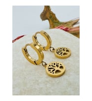 GOLD RENK YAŞAM AĞACI FİGÜRLÜ ÇELİK KÜPE ACR3059