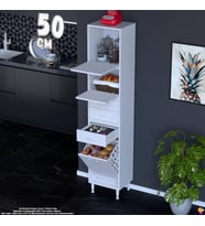 Eliusta Yaren 50 cm Erzak Dolabı 2 Kapaklı 3 Çekmeceli Sepetli Çok Amaçlı Mutfak Kiler Dolabı 50x194x32 cm