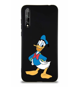Huawei P Smart S Soft Premier Kapak Donald Duck-C Tasarımlı Silikon Kılıf - Siyah (Şeffaf)