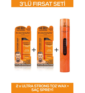 Fontenay Saç Şekillendirici Pudra Toz Wax Ultra Strong Turuncu 20gr X2 + 400ml Saç Spreyi 3'Lü Set