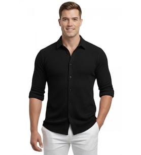 DeepSEA Siyah Slim Fit Örme Kumaş Likralı Erkek Gömlek – Nefes Alan Esnek ve Modern Tasarım 2602604