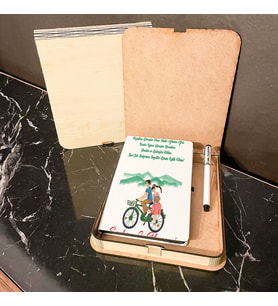 Sevgiliye Hediye Ahşap Kutulu Defter Kalem Set 027