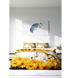 Çift Kişilik ( Lastikli Çarşaflı ) %100 Pamuk Saten Nevresim Takımı Yellow Daisy
