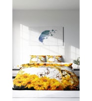 Çift Kişilik ( Lastikli Çarşaflı ) %100 Pamuk Saten Nevresim Takımı Yellow Daisy