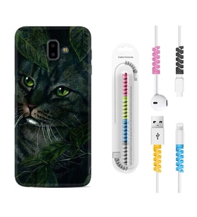 Samsung J6 Plus J7 Prime J7 Pro M20 Kılıf Kablo Koruma Spiral Silikon Flowers Cat 1345