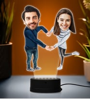 Kişiye Özel Fotoğraflı En Tatlı Çift Tasarımlı Karikatür 3D Led Lamba (Beyaz)