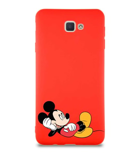 Samsung Galaxy J7 Prime 2 Soft Premier Kapak Mickey Mouse-F Tasarımlı Silikon Kılıf - Kırmızı (Şeffaf)