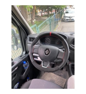 DİKİŞLİ DİREKSİYON KILIFI NOKTALI/NUBUK KIRMIZI YÜZÜK KIRMIZI DİKİŞ RENAULT MASTER İÇİN HIZLI KARGO