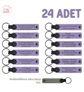 Tüm Eğitmenler İçin Kişisel İsim Yazılı Karne Hediyesi Anahtarlık 24’lü Set, , Mor Menekşe & Gri