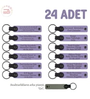 Tüm Eğitmenler İçin Kişisel İsim Yazılı Karne Hediyesi Anahtarlık 24’lü Set, , Mor Menekşe & Gri (Lila - Mor)