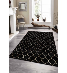 Siyah Fas Desen Kaymaz Taban Makinede Yıkanabilir Halı RV157 - 100 x 160 cm