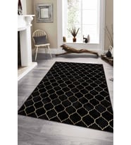 Siyah Fas Desen Kaymaz Taban Makinede Yıkanabilir Halı RV157 - 100 x 160 cm