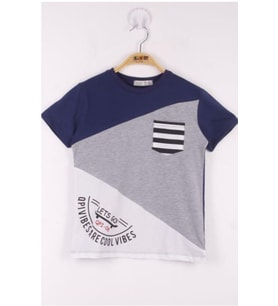 Toontoy Erkek Çocuk Garnili Cepli Tişört (Lacivert)