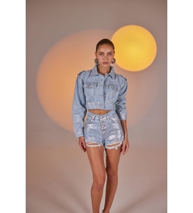 Markano Glossy Jean Şort Mavi