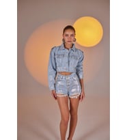 Markano Glossy Jean Şort Mavi