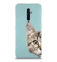Oppo Reno 2z Uyumlu Lansman Kılıf Catface Tasarımlı İçi Kadife Kapak-Turkuaz (Şeffaf)