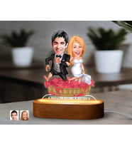 BK Gift Kişiye Özel Yeni Evli Çift  Karikatürlü Dekoratif 3D Biblo LED Işıklı Gece Lambası-11, Düğün Hediyesi, Yıl Dönümü Hediyesi
