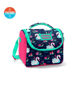 Coral High Kids Neon Mercan Lacivert Kuğu Desenli Thermo Beslenme Çantası 11819