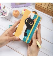 9x14 cm Sert Kapak Çizgili Not Okul Defteri - Meow Kedili 3 (Çok Renkli)
