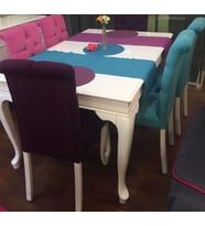 Masa-Sandalye 13593 ASLAN Model Kayın Aslan Kapiton Parlak Beyaz açıl masa tabla